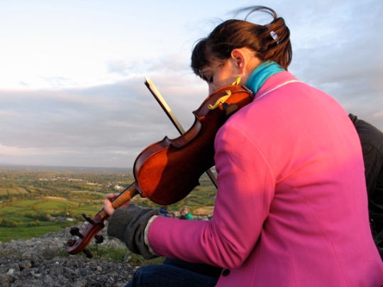 Susan Hughes playing "Nest of the Wren" Atop Knockninny Hill